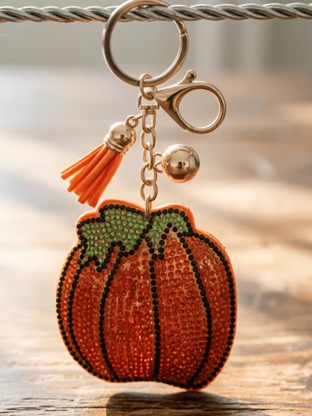 Orange Pumpkin Tassel Keychain - Decorative Pumpkin Key Ring